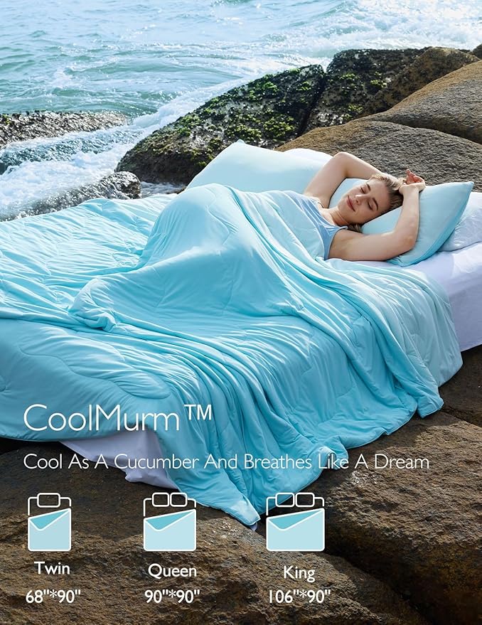 Momcozy Life CoolMurm Cooling Comforter for Hot Sleepers, King/Cali King 106"x90" Pregnancy Cooling Blanket, All-Season Lightweight Soft Breathable Cooling Quilt Duvet, Cool All Night, Deep Light Blue