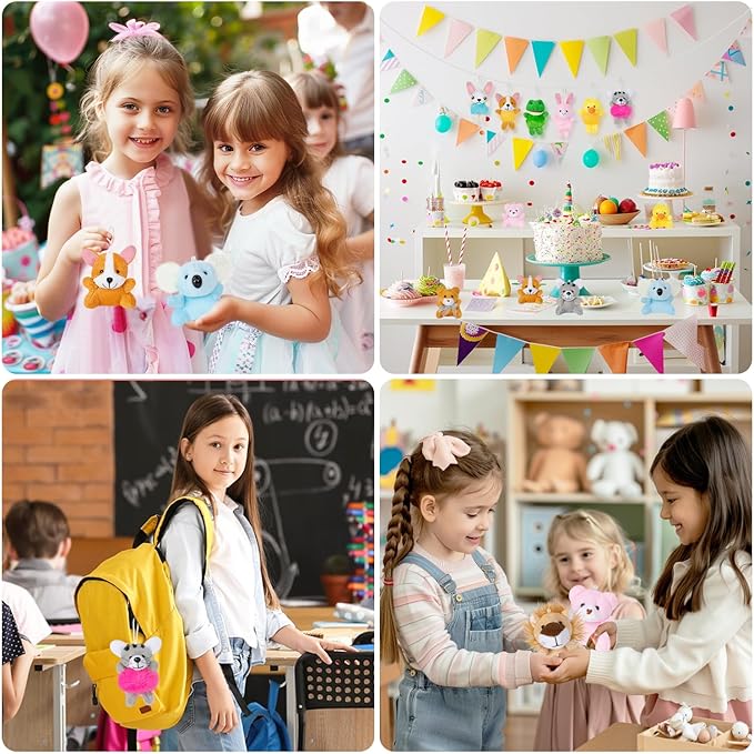 24 Pack Mini Stuffed Animals Bulk Party Favors For Kids Treasure Box Toys Classroom Plush Toys Claw Machine Key Chains Carnival Prizes Small Valentine Halloween Christmas Gifts Stocking Stuffers