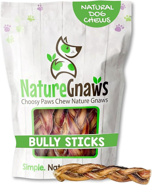 Nature Gnaws Braided Bully Sticks for Dogs 5-6" (3 Count) - Long Lasting for Small and Medium Dogs - Natural Beef Dog Chew Bones - Rawhide Free