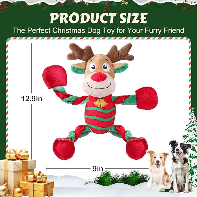 Squeaky Dog Toys, Dog Chew Toys with Crinkle Paper for Puppy, Small, Medium, Large Dogs, Interactive Pet Holiday Toys for Training and Reducing Boredom