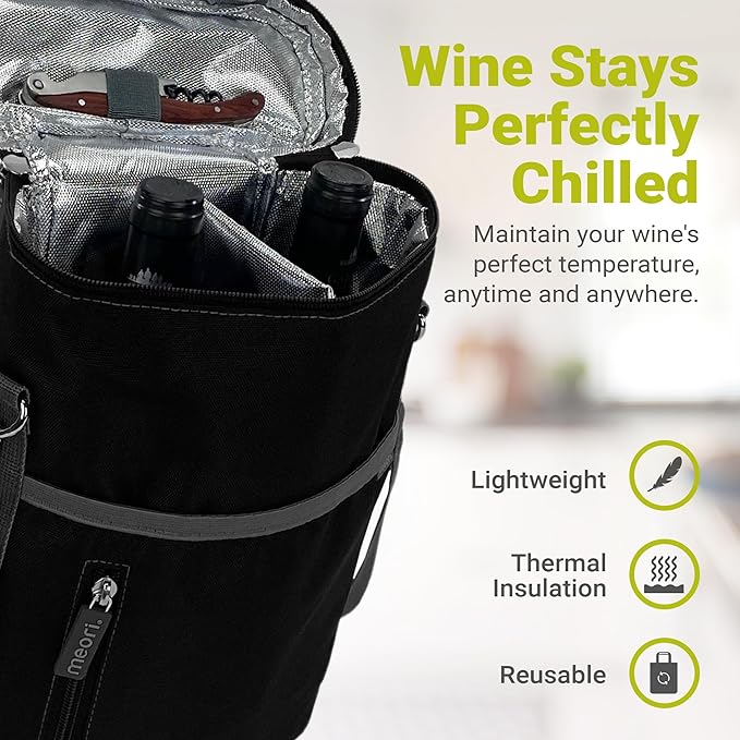meori 2-Bottle Insulated Wine Tote | Lava Black Solid