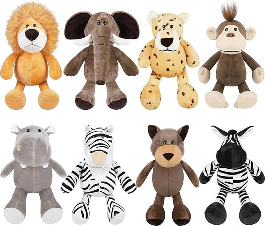 Elcoho 8 Pieces Safari Stuffed Animals Plush Jungle Animal Toys 9.8 Inch Zoo Stuffed Animals Set Cute Plush Toys for Animal Themed Parties Teacher Student Award, 8 Styles
