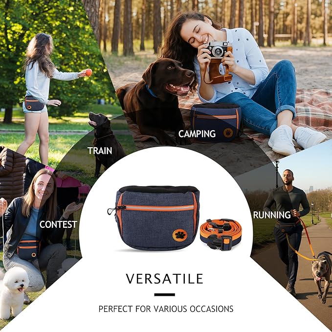 Dog Treat Pouch for Training – Removable Liners, Large Opening Capacity Treat Bag with Clicker, Obedience Cards, Waist Strap Clip Treat Fanny Pack for Dog Training and Walking