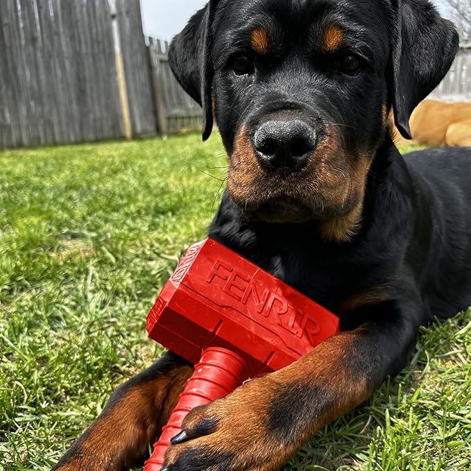 Fenrir Hammer Dog Chew Toy Strong Rubber Stuffable Enrichment Toy for Chewers (Red, Large)
