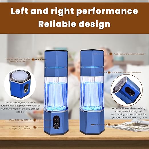 Hydrogen Alkalin Hydrogen Water Generator,Portable Rechargeable aquahealth Hydrogen Water Bottle with SPE/PEM Technology, Suitable for Home, Office, Travel, and Fitness Hydration.（Blue)