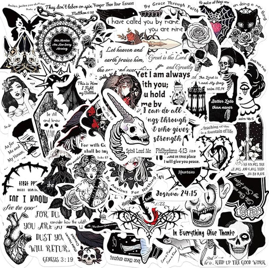 50Pcs Gothic Style Stickers Pack - Dark Aesthetic Vinyl Stickers, Easy to Apply, for Water Bottles, Laptops, Phones, Skateboards, Adults, Teens, Kids