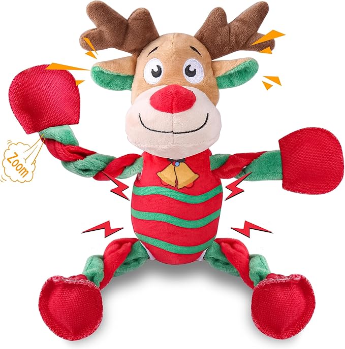 Squeaky Dog Toys, Dog Chew Toys with Crinkle Paper for Puppy, Small, Medium, Large Dogs, Interactive Pet Holiday Toys for Training and Reducing Boredom