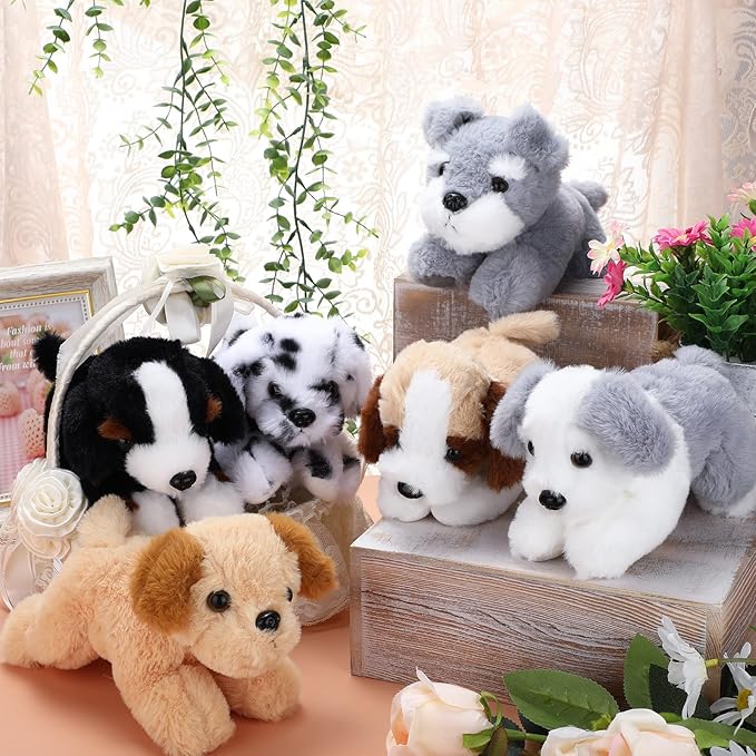 6 Pcs 8 Inch Stuffed Animal Plush Dog Puppy Soft Plush Pillow Toy Fluffy Puppy Set for Kids Girls Dog Theme Party Favor Birthday Baby Room Home Decor(Mixed Style,Mixed Color)