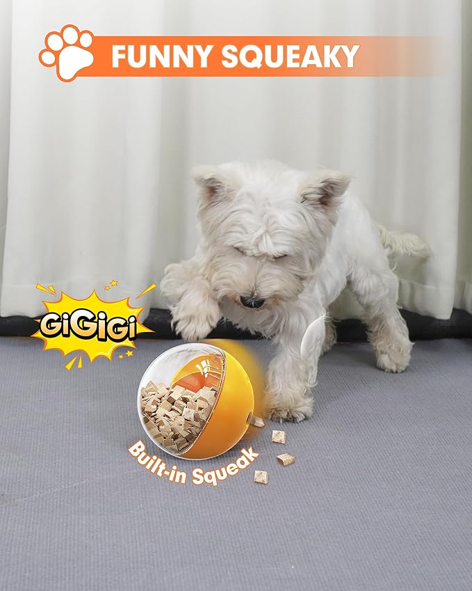 Enrichment Interactive Dog Treat Toy - Level 1 Mental Stimulation for Dogs，Mentally Stimulating Dog Toys for Boredom Busy (Beginner-Orange 5.6" Squeaky Ball)