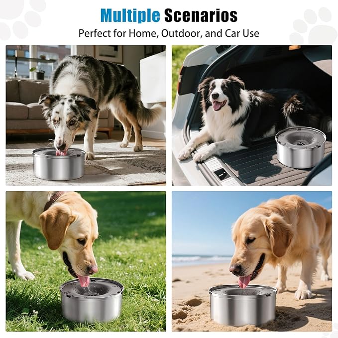 SCHITEC Dog Water Bowl No Spill 3L/0.8 Gallon Slow Drinking Anti-Splash Stainless Steel Dog Bowl with Floating Disk, Spill Proof Pet Travel Water Dispenser for Sloppy Messy Drinkers(Gray)