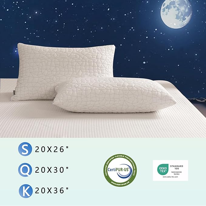 Shredded Memory Foam Pillows, Standard Size Set of 2,Adjustable Bed Pillows for Side Back Stomach Sleepers,Comfy Cooling Pillows for Sleeping with Washable Cover…