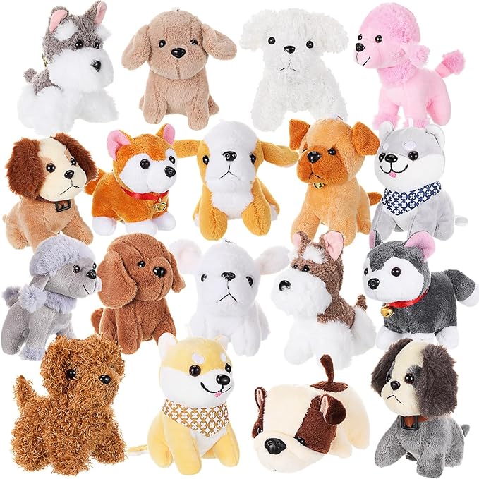 Aoriher 18 Pcs Mini Plush Dogs Bulk Puppy Stuffed Animals Small Stuffed Cute Assorted Soft Plush Toys Doll for Puppy Birthday Party Favors(Cute Dog)
