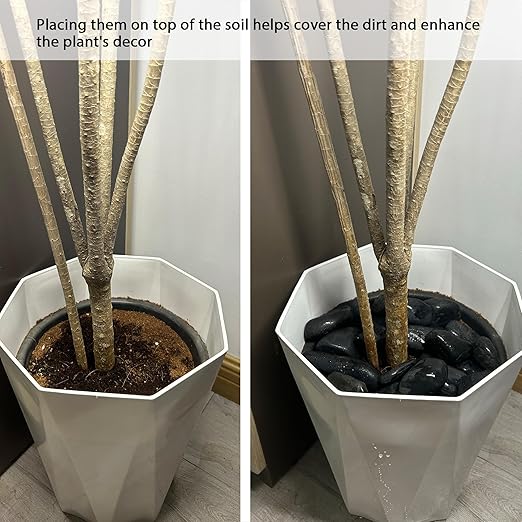 8LB 1"-2" Black River Rocks for Plants, Polished Pebbles for Garden Landscaping, Planters, Aquariums, Vase Fillers – Indoor & Outdoor Decor