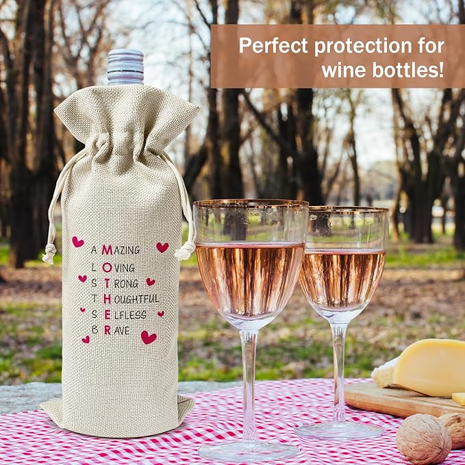 Mom Wine Gift Bag, Mom Gifts for Mom from Daughter Son, Gift for Mother Mama Mother-in-law, 1pcs Reusable Burlap Drawstring Wine Gift Bag for Wine Bottles, Mother's Day Holiday Party Favor -19