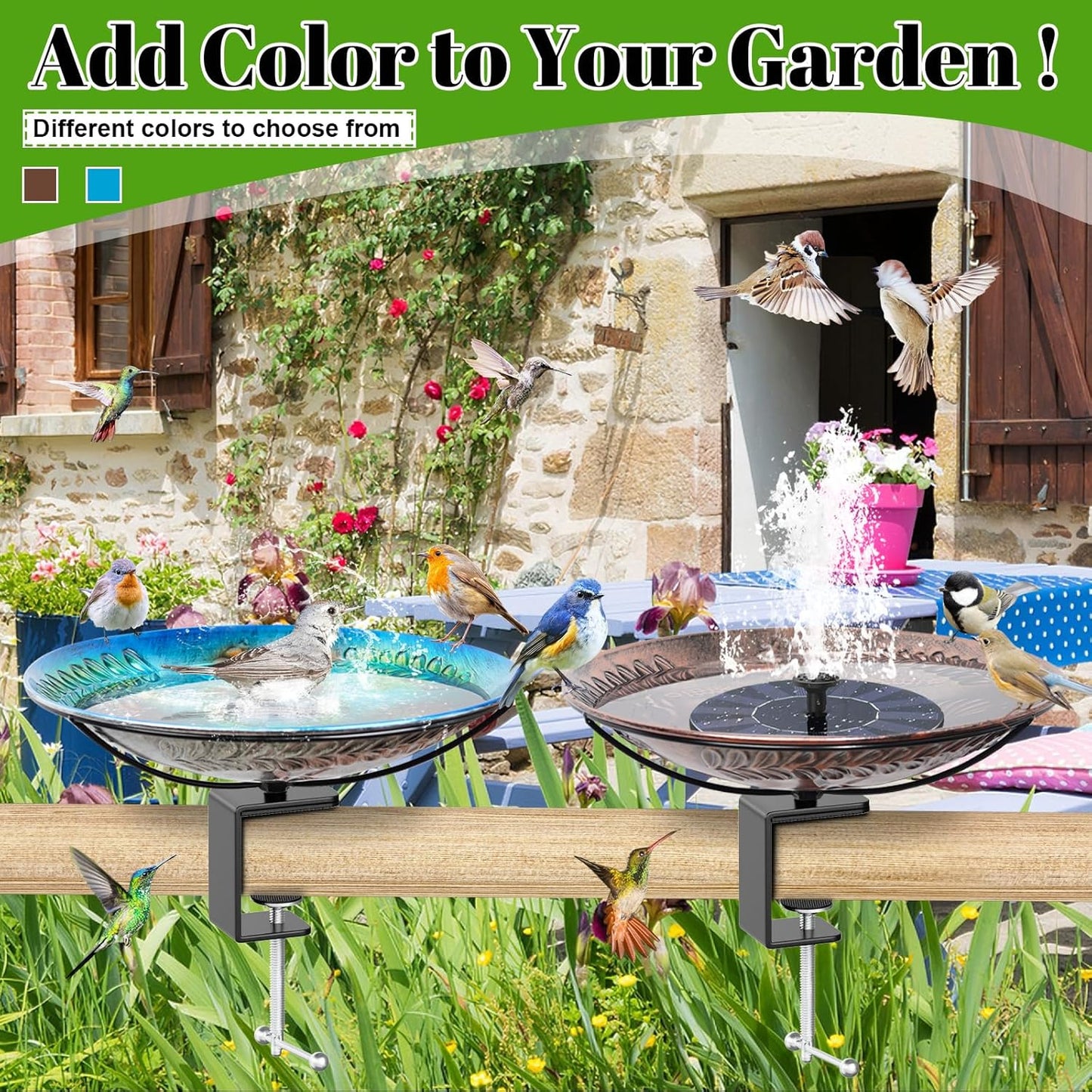 Deck Mounted Bird Bath for Outside, Detachable Birdbath Bowl with Sturdy Clamp, Outdoor Bird Baths Bowl for Attracting Birds Garden Yard Decor (Vintage Copper Turtle)