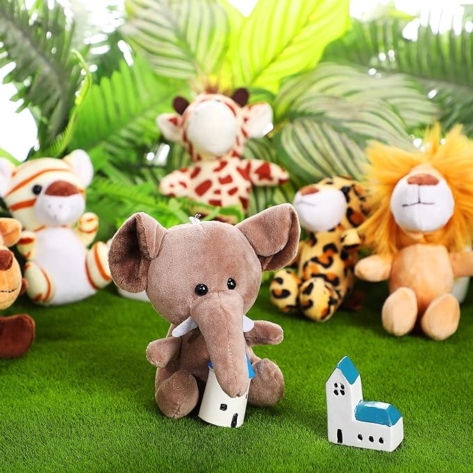Sumind 12 Pieces Mini Stuffed Forest Animals Jungle Animal Plush Toys 4.8 Inch Cute Elephant Lion Giraffe Tiger Plush for Animal Themed Parties Achievement(Sitting)