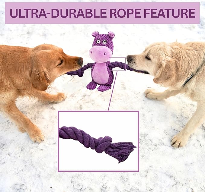 Plush Dog Toys, 3-Pack Variety Set with Squeaker, Crinkle Paper, Rope, Non-Toxic, Soft & Durable, Teething Puppy Toys- Farm Friends or Jungle Pals, 9.45 x 3.94 inches (Jungle Pals)