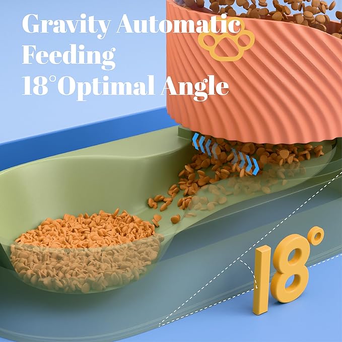 Automatic Cat Feeder and Water Dispenser 2Pcs, Dog Gravity Food Feeder and Water Bowl for Small Medium Pets Puppy Kitten, 3.5L/118.36oz Large Capacity, Easy to Clean (Orange)