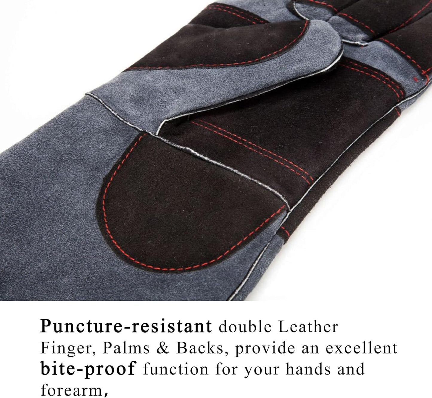 RAPICCA Animal Handling Gloves Bite Proof Double Leather Reinforced Padding Dog,Cat Scratch,Bird Handling Falconry Gloves Grabbing Reptile Squirrel Snake Bite 16in Grey-Black