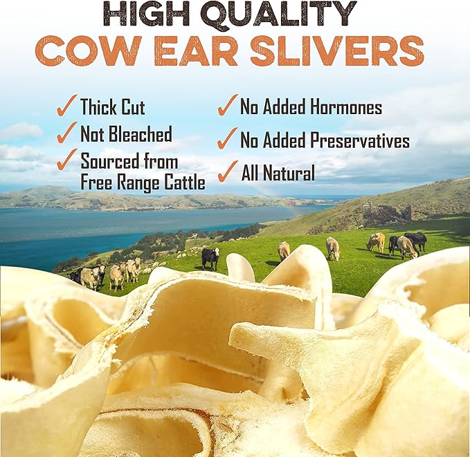 Cow Ears for Dogs – Thick Cut, Grass-Fed Angus Beef, All-Natural No-Rawhide Dog Treat Alternative