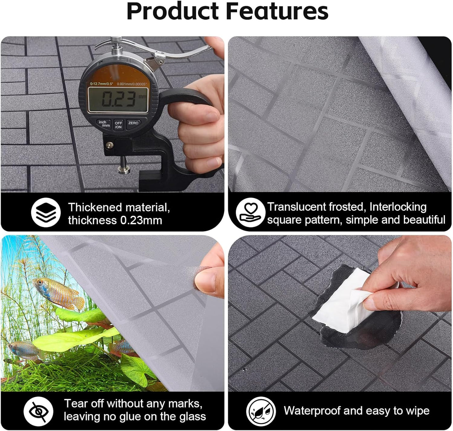 Aquarium Background Paper Decor Fish Tank Backdrop Wallpaper Electrostatic Adhesive, No Glue, Easy to Install, Reusable (11.8“H×39.4”L, Grid Transparent)