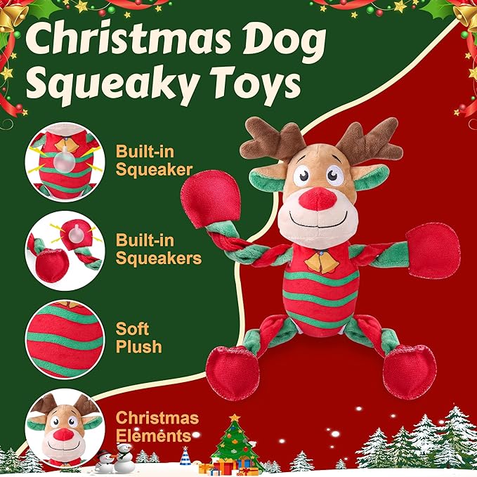 Squeaky Dog Toys, Dog Chew Toys with Crinkle Paper for Puppy, Small, Medium, Large Dogs, Interactive Pet Holiday Toys for Training and Reducing Boredom