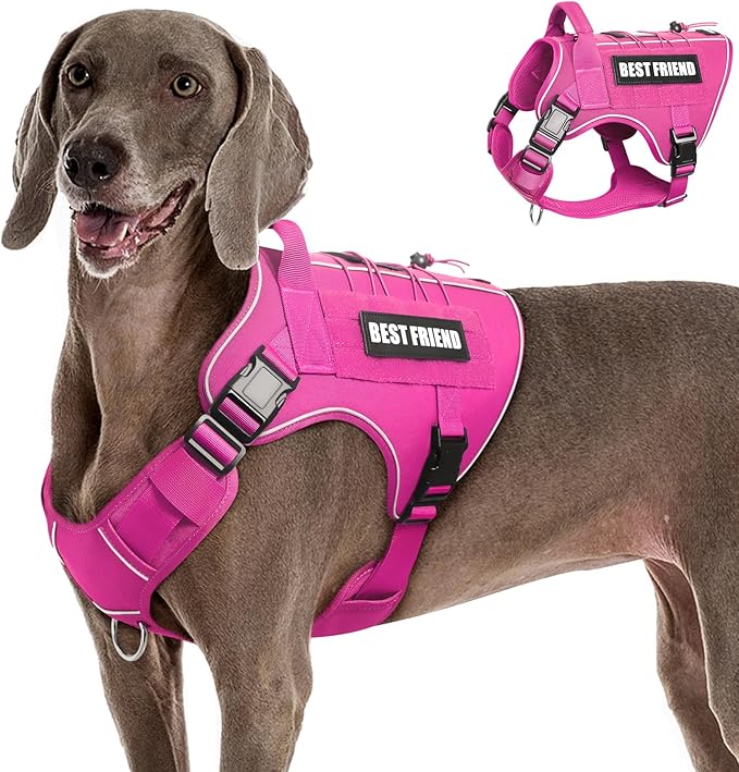 Tactical Dog Harness for Large Dogs,No Pull Military Dog Vest with Handle,Reflective Heavy Duty Pet Harness for K9 Working Walking Hiking Training Pink XL
