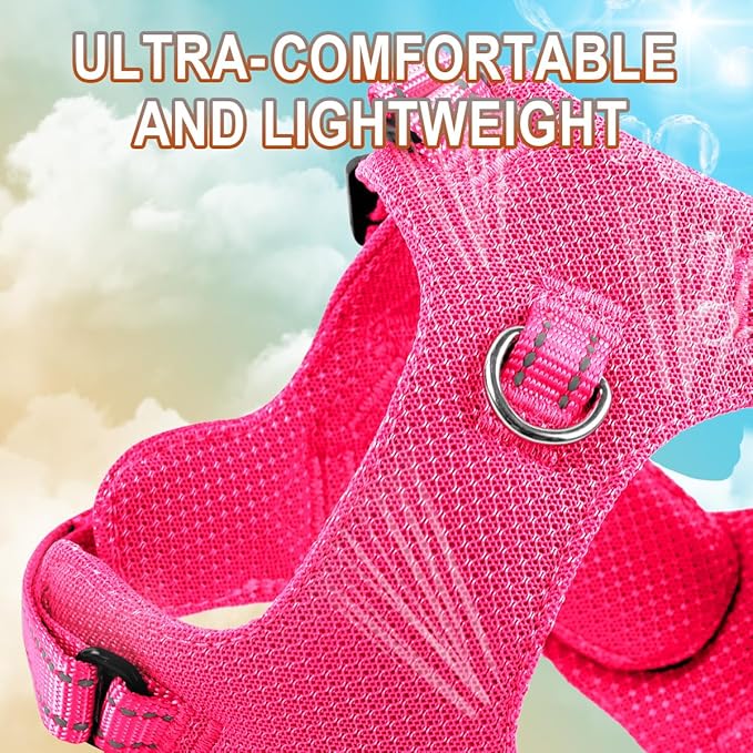Dog Harness Step in Dog Vest Harness, Reflective Adjustable Puppy No Pull Harness Breathable Soft for Small and Medium Dogs Cats, Pink, XS