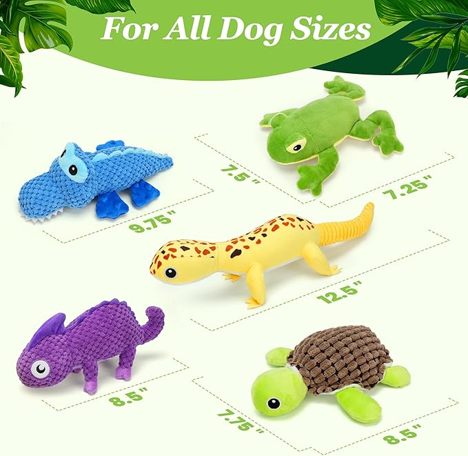 Prime Pets 5 Pack Dog Squeaky Toys, Plush Stuffed Animal Dog Toys, Value Bundle Assortment Dog Toy for Large Medium Small Dogs, Interactive Dog Chew Toy