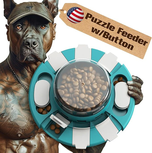 KADTC Dog Puzzle Toy Level 2 in 1 for Small/Medium/Large Dogs Treat Puzzles Slow Feeder/w Button Keep Them Busy Enrichment Toys Food Dispenser Puppy Brain Stimulating Mental Stimulation Mind Games