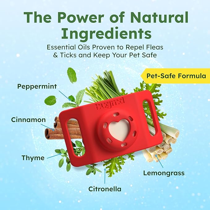 BugMD Paw Guardian Flea and Tick Prevention Pendant for Dogs & Cats with AirTag Holder | Plant-Powered Flea & Tick Control for Dog Collars & Cat Harnesses | Cat and Dog Tag with Air Tag Holder - Red