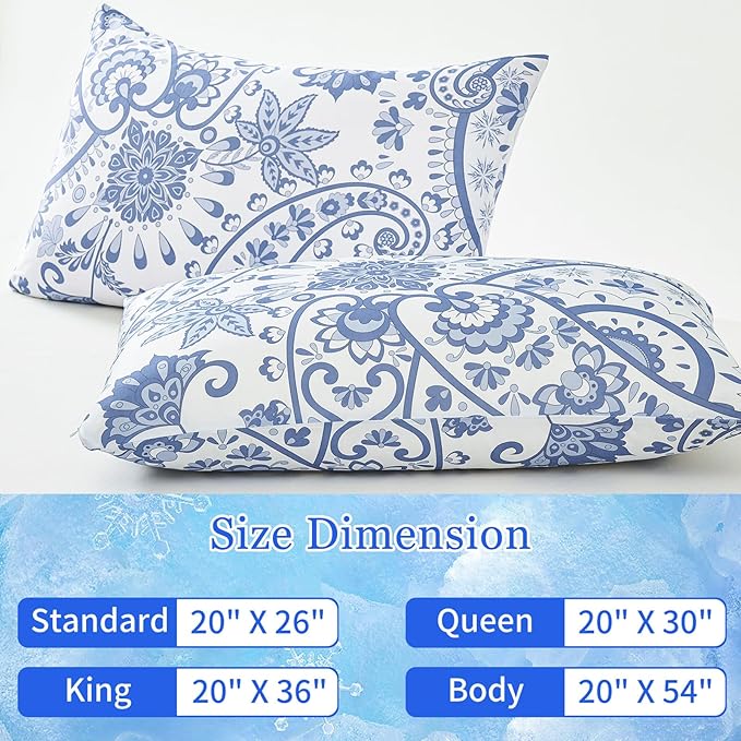 Cooling Pillow Cases for Hot Sleepers - Double Side Arc-Chill Q-Max>0.5 Cooling Fiber Cool Pillow Cases 2 Pack - Breathable Soft Cold Pillow Cases with Hidden Zipper (20" x 36")