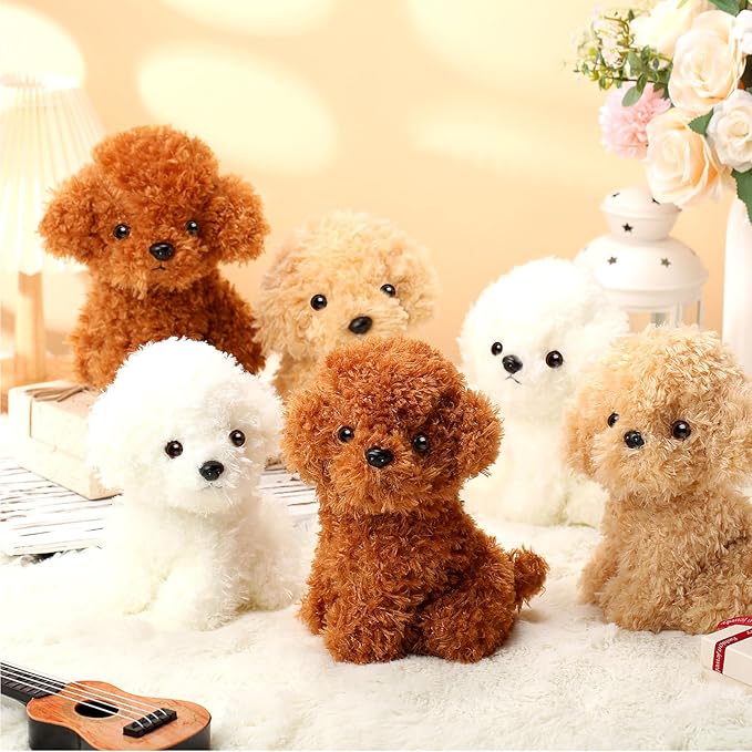 6 Pcs 8 Inch Stuffed Animal Plush Dog Puppy Soft Plush Pillow Toy Fluffy Puppy Set for Kids Girls Dog Theme Party Favor Birthday Baby Room Home Decor(Adorable Style,Retro Color)