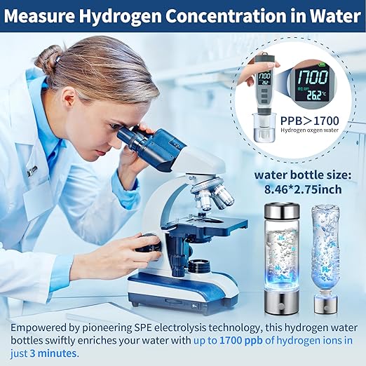 Hydrogen Water Bottle, 2024 Hydrogen Water Bottle Generator Improve Water in 3 Minutes, Hydrogen Water Machine with SPE PEM for Home, Travel, Office, Exercise, Daily Use