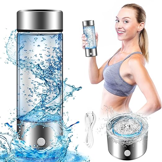 Hydrogen Water Bottle, Portable Hydrogen Water Bottle Generator, Rechargeable Hydrogen Water Ionizer Machine for Home, Office, Travel, Daily Drinking（Silver）