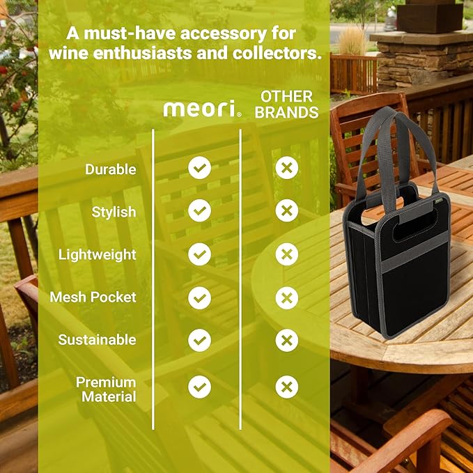 meori – Collapsible 2 Bottle Wine Carrier, Durable Wine Tote Bag, Tear-Resistant Reusable Drink Tote Bags for Alcohol, Foldable Drink Carrier, Portable Wine Carrier