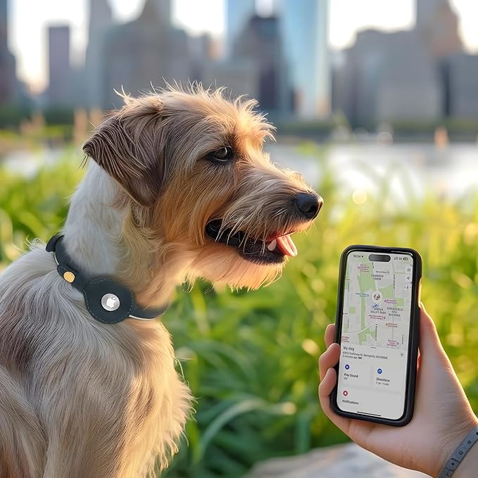 OOPSDOGGY Rolled Leather Dog Collar with Airtag Holder - Reflective Round Airtag Dog Collar - Soft Tracking Pet Collar for Small Dogs Puppy Cats Kitten (Brown, XS, 8"-11")