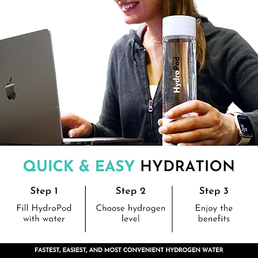 HydroPod Premium Hydrogen Water Bottle Generator - Advanced HydroHealth Hydrogenated Water Machine & Ionizer - Smart Portable Water Purifier & Filtered Hydro Water Bottle