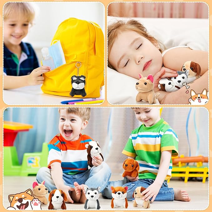 Sumind 9 Pcs 4" 5" Mini Plush Stuffed Dog Party Favor Small Puppy Stuffed Animal Bulk Soft Toy Doll Cute for Kids Gift Graduation Stocking Stuffers Baby Shower Birthday (Vibrant Puppy)
