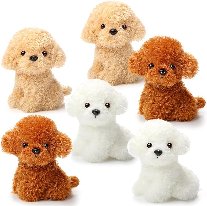 6 Pcs 8 Inch Stuffed Animal Plush Dog Puppy Soft Plush Pillow Toy Fluffy Puppy Set for Kids Girls Dog Theme Party Favor Birthday Baby Room Home Decor(Adorable Style,Retro Color)