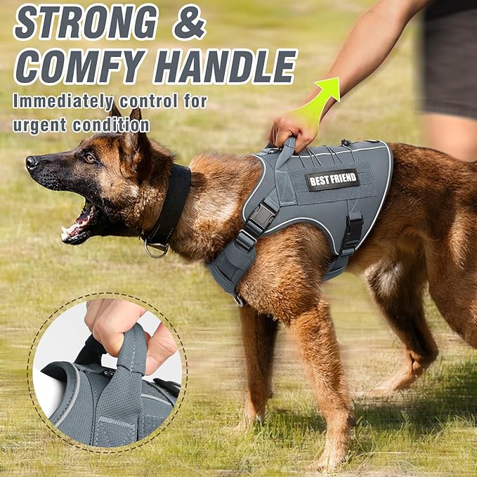 Tactical Dog Harness Small Sized Dog,No Pull Military Dog Vest with Handle,Reflective Heavy Duty Pet Harness for Walking Hiking Training Gray S