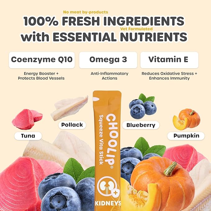 Squeeze Vita Stick Lickable Cat and Dog Treats – 49-Count Kidney Support Sticks with Multivitamins, Soft Squeezable Paste for All Life Stages, Supporting Kidney Health