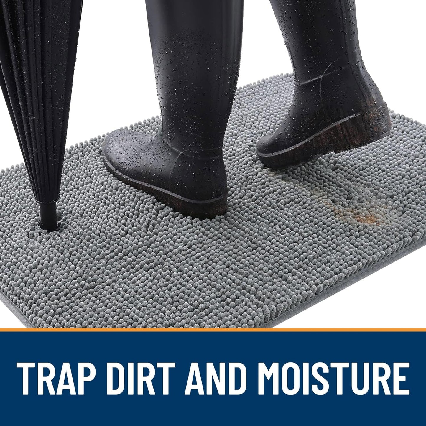 OLANLY Dog Door Mat for Muddy Paws 30x20, Absorbs Moisture and Dirt, Absorbent Non-Slip Washable Doormat, Quick Dry Chenille Mud Mat for Dogs, Entry Indoor Entryway Carpet for Inside Floor, Grey