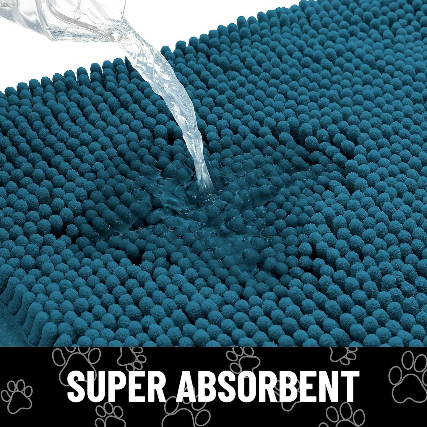 Smiry Dog Door Mat for Muddy Paws, Absorbent Dirt Trapper Non Slip Quick Dry Washable Chenille Mat for Mud Dogs, Entry Rug for Indoor and Outdoor (47x24 Inches, Atlantic Blue)