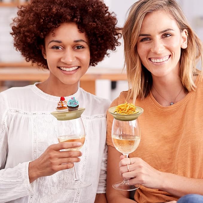 4PCS Wine Glass Charcuterie Topper, Bamboo Wine Glass Topper Coasters Plate, Charcuterie Wine Glass Topper, Prevent Red Wine Spills for Family Gatherings, Restaurants, Bars