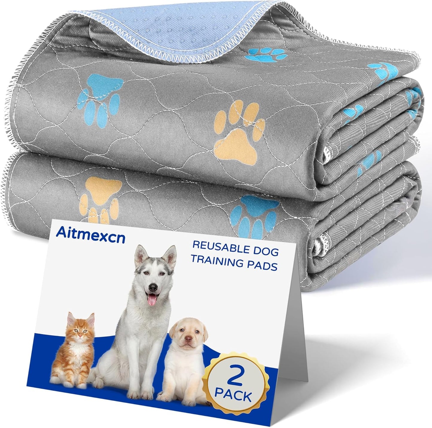 Aitmexcn Washable Puppy Dog Pee Pad, 2PCS 100% Waterproof Whelping Training Mat for Puppy/Senior Dog, Fast Drying Reusable Puppy Pads for Indoor, Outdoor and Car Travel- 36x41'' Llight Gray