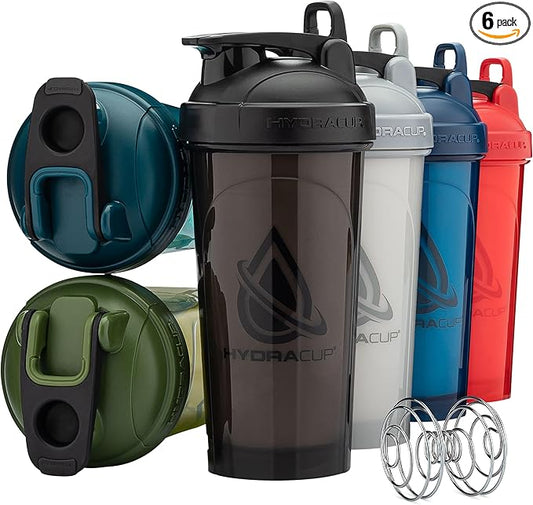 Hydra Cup ProFlow [6 Pack] 28 oz Shaker Bottles for Protein Shakes, Shaker Cups with Ball Blender Whisk, Shaker Bottle with Handle, Travel To Go, BPA Free (Multicolor Set)