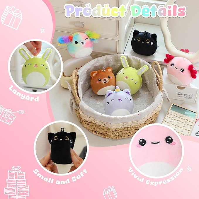 SQEQE Mini Plush Animal Toys Set 6 Pcs Small Stuffed Animal for Kids Adorable Shape Design Plushies Toy for Birthday Party Decor(3.5 Inch)