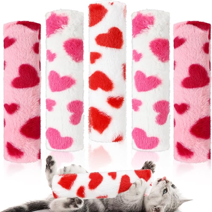 Civaner 6 Pcs 10.6 Inch Cat Catnip Toys Interactive Kitten Kicker Toy Soft Plush Cat Pillow Sticks Kitten Chasing Chewing Exercising Catnip Toy Indoor (Red,Pink,White,Valentine Style)