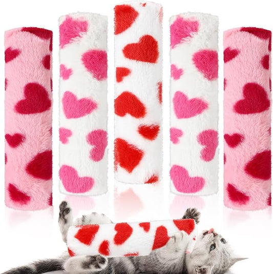 Civaner 6 Pcs 10.6 Inch Cat Catnip Toys Interactive Kitten Kicker Toy Soft Plush Cat Pillow Sticks Kitten Chasing Chewing Exercising Catnip Toy Indoor (Red,Pink,White,Valentine Style)